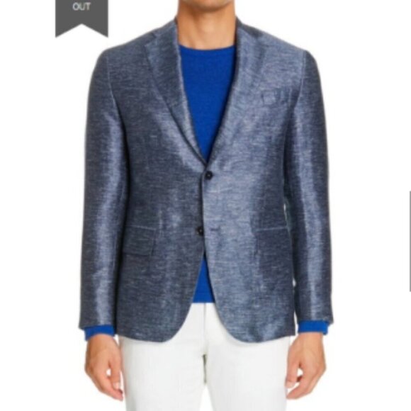 $1295 Eidos Napoli Balthazar Trim Fit Linen Blend Sport Coat Size 52 7R Blue